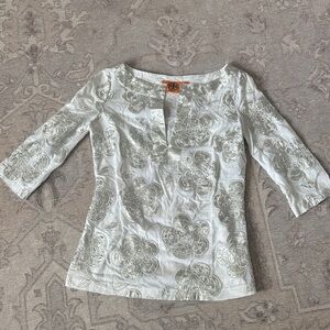 Tory Burch-White and Silver Boatneck Tunic